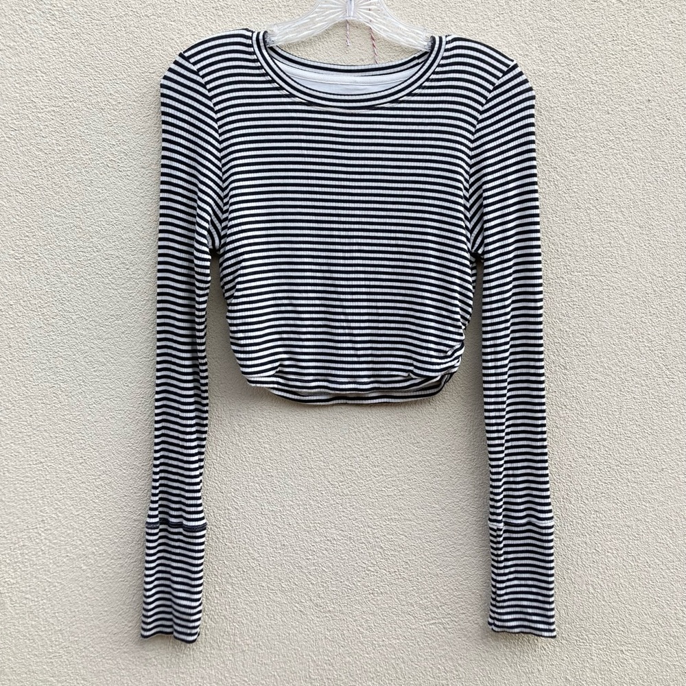 Offline by Aerie striped ribbed long sleeve cropped top Cozycore grunge